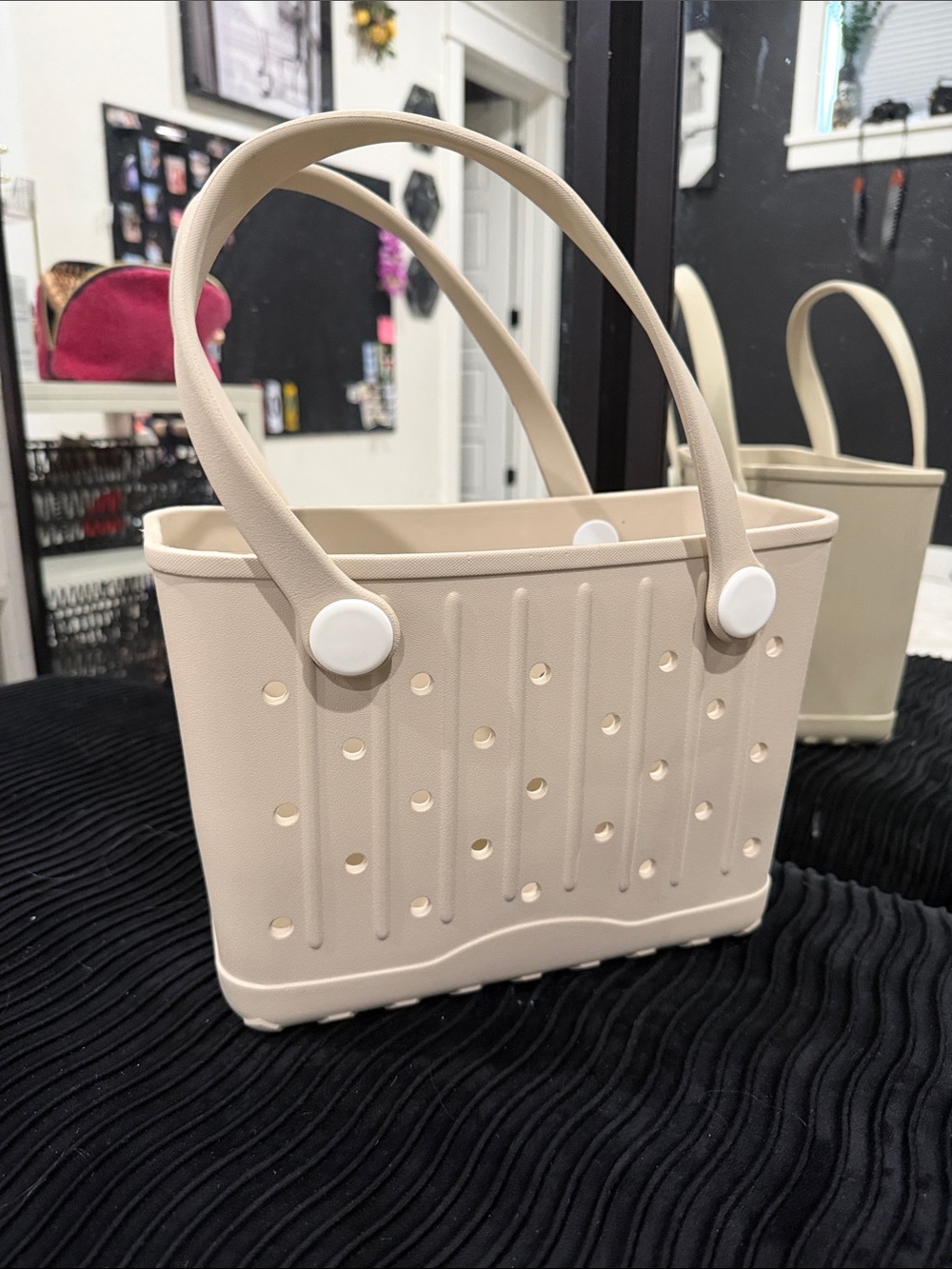 Cream Tote Bag with Top Handles